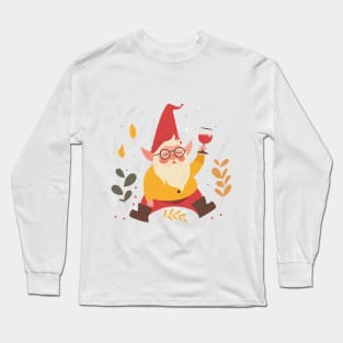 A cute gnome drinking wine. Long Sleeve T-Shirt